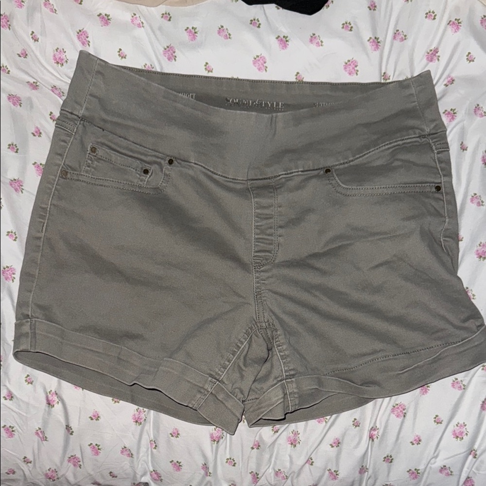 Women's Green/Gray Casual Slip on Shorts